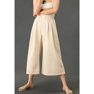 Pilcro Wide Leg Cropped Pants XL Cream High Rise Pull On Culottes Minimalist